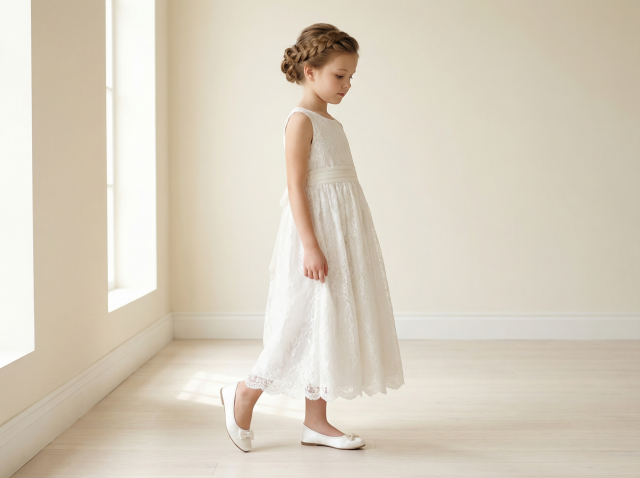 Buty komunijne dla dziewczynki eleganckie bia�e baletki